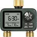 Brass Sprinkler Timer with Swivel, Programmable Water Timer for Garden Hose with Auto/Manual/Rain Delay Watering, Digital Irrigation System Kit,for Garden, Yard, Lawn 2 Outlet F12WT06