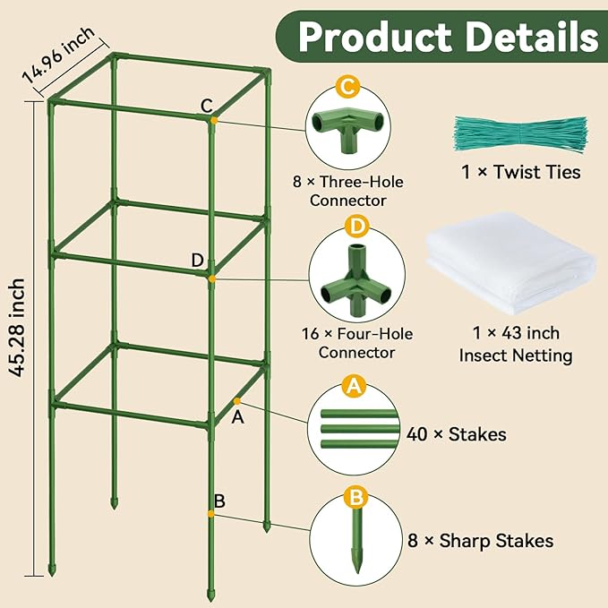 Halatool 2 Pack 45in Tomato Cages for Garden, Heavy Duty Adjustable Square Tomato Trellis for Climbing Plants – Green Plant Support Stakes for Vegetables Flowers Fruits & Raised Bed Outdoor