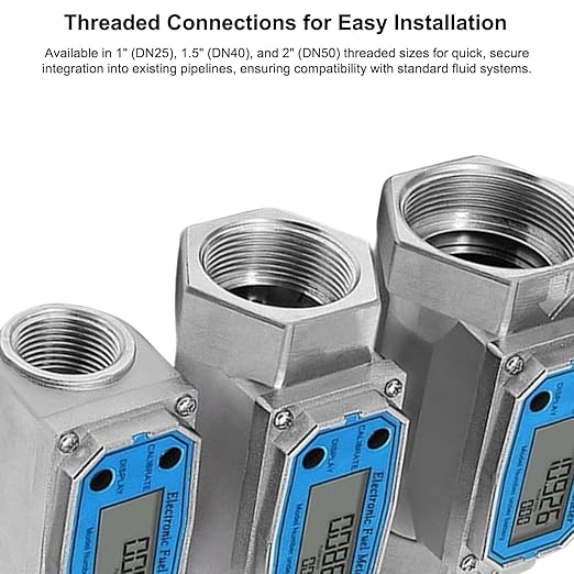 All Stainless Steel Inline Digital Turbine Flowmeter, 120°C High Temp Resistant, ±0.5% Accuracy, Instantaneous Flow, for Water Diesel Flow Monitoring (1.5 inch (Mid Flow))