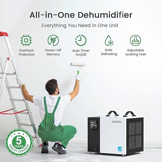 Waykar 70 Pint Energy Star Crawl Space Dehumidifier with Drain Hose, Commercial Dehumidifier for Basements and Home, for Spaces up to 5000 Square Feet, Smart Humidity Control - 5-Year Quality Coverage