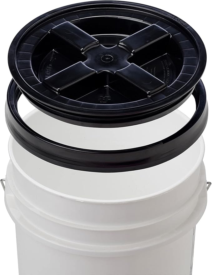 House Naturals 5 Gallon Buckets pails with Screw on Airtight Black Lids - Food Grade - BPA Free -(Pack of 3) Made in USA