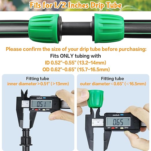 Gardrip Drip Irrigation Fittings for 1/2 Inch Drip Tubing (1/2" ID x 0.62"-0.65" OD Only): 12Pcs Drip Line Couplings Locked Nut Barbed Straight Coupling Connectors-NOT for Generic Tubing (OD 0.7")