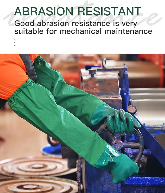 PACIFIC PPE 3 Pairs 26" Rubber Gloves - Chemical Resistant, Extra-long Heavy Duty Waterproof Gloves with Cotton Liner, Anti-skid, Acid-alkali and Oil Resistant, Large