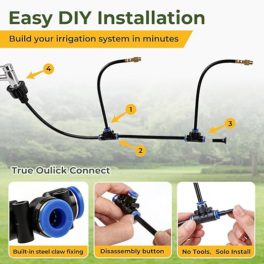 Drip Irrigation Kit for Garden 30FT, 360° Adjustable Watering System with 1/4" Tubing, Brass Misting Nozzles, DIY Micro Irrigation System for Potted Plants, Patio, Greenhouse