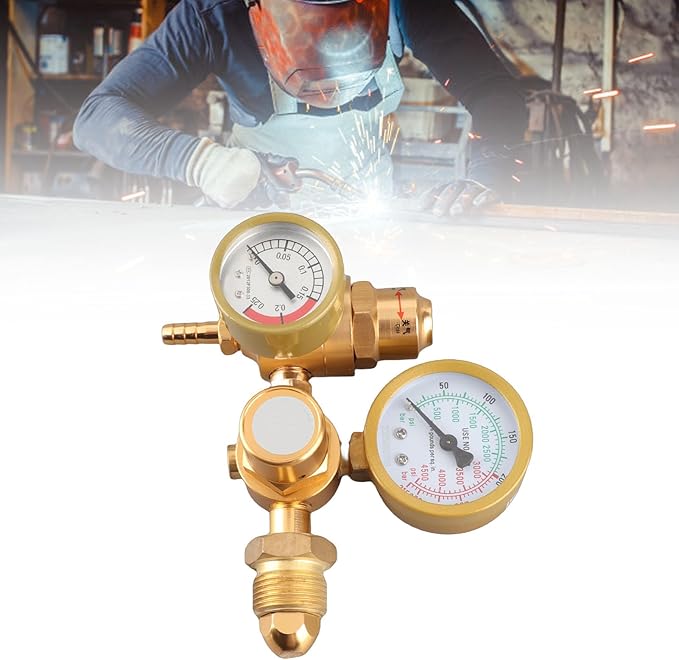 Gas Welding Regulator Argon CO2 Gauge TIG MIG Flowmeter High Precision Adjustable Pressure Reducing Valve with Double Gauge 4500psi Cylinder Pressure 1/4in Outlet 6.605GPM f