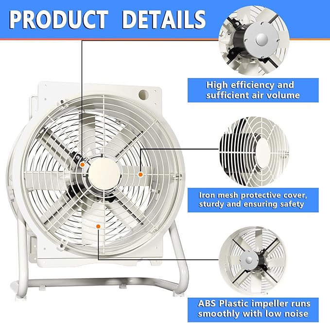Air Circulator High Speed Air Ventilation Floor Fan 3470CFM Heavy-Duty Standing Fan for Greenhouse, Factory, hotel, 120V/60Hz,1720RPM Greenhouse Fan