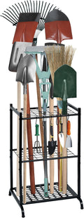 RANXFLOAT Garden Tool Organizer with Storage Hooks, Yard Tool Tower Rack for Garage Organization and Storage, Up to 35 Long-Handled Tools, Metal Tool Holder with 6 Hooks, Black