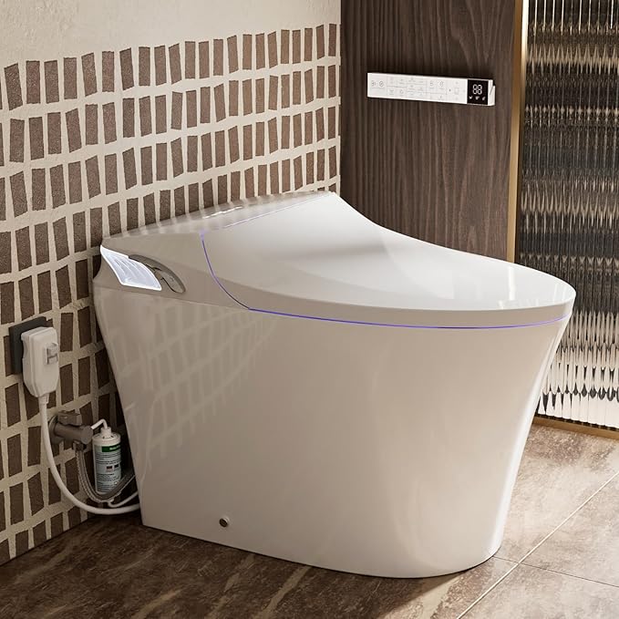 Y1 Smart Toilet, 1000g MaP Quiet Large-Pump Tech Flush, Foam Shield, ADA Comfort Elongated Bidet Toilet, Built in Tank, Dual Remotes, Auto Lid, Instant Warm Water & Air Dryer, Heated Seat