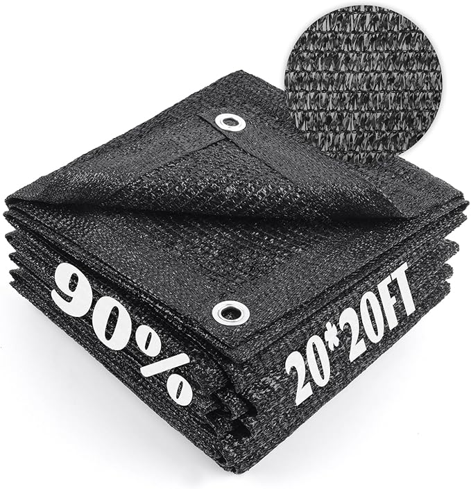 Cool Area 90% Sun Shade Cloth Mesh Tarp with Grommets for Plant Cover 20x20ft Patio Canopy Garden Pergola Greenhouse Car Barn Kennel Black