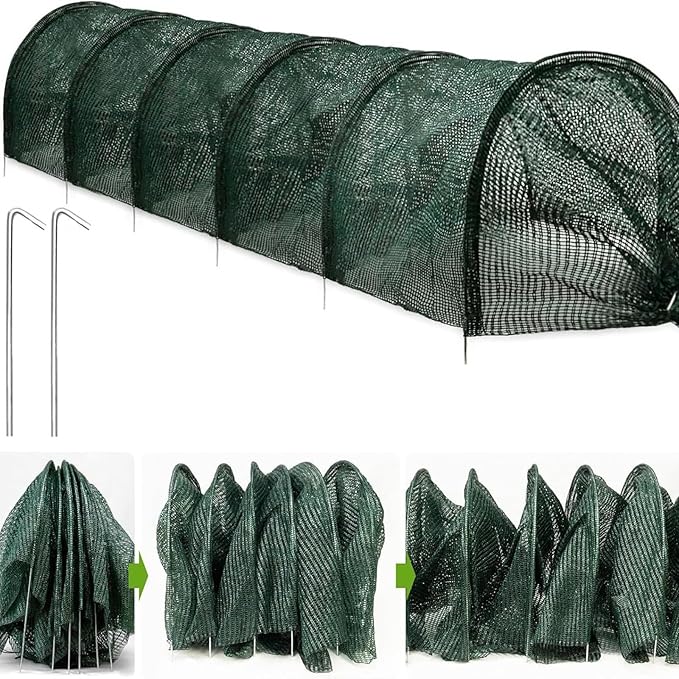 10 ft Portable Greenhouse with Quick-Release Tech Garden Tunnel Shade Net Cover, Sun & Heat Protection for Vegetables & Plants, Includes Hoops & Stakes(Green,1 Pack)