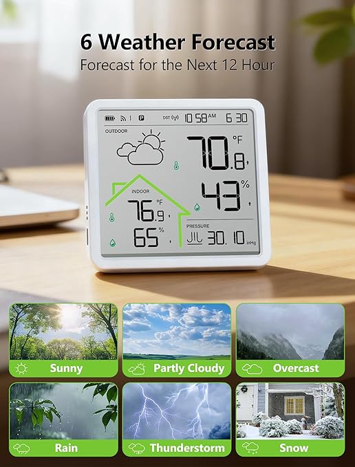 Weather Station with 1 Remote Sensor, Wireless Indoor Outdoor Thermometer Hygrometer, Home Weather Stations with Atomic Clock, Weather Forecast, Temp, Humidity, Barometric, Adjustable Backlight