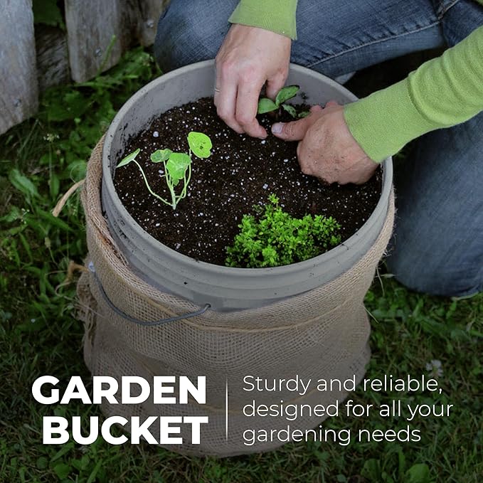 EconoHome 5-Gallon Grey Bucket Pail Container with Lid | Metal Handles with Plastic Grip for Easy Carrying | Easy Stack and Store | Heavy-Duty Extra Durable | Food Grade | BPA Free - 2 Pack