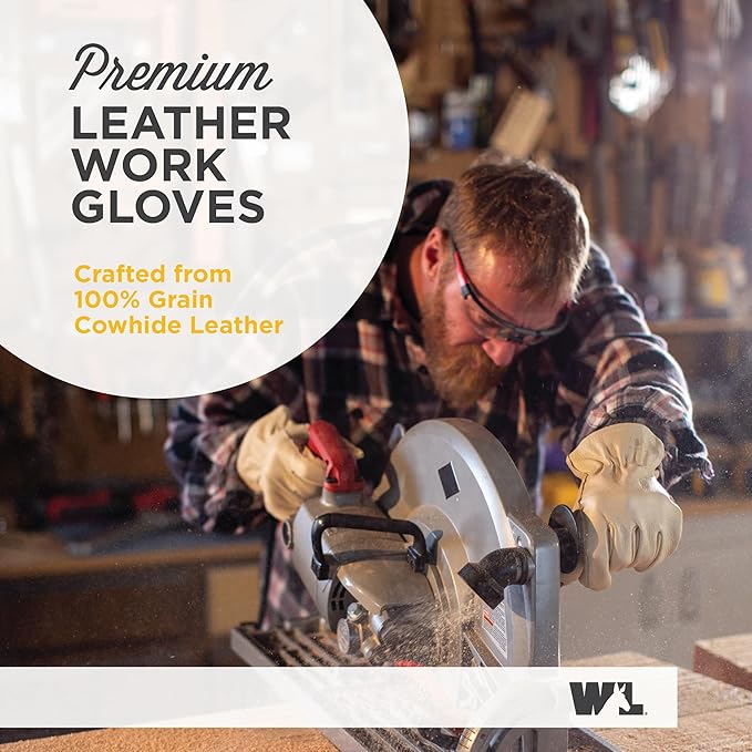 Wells Lamont Leather Work Gloves for Men – Grain Cowhide, Reinforced Palm – Ideal for Construction, Farming, Ranching – Ergonomic Fit, Keystone Thumb, Elasticized Wrist – Beige, XXX-Large (1130XXX)