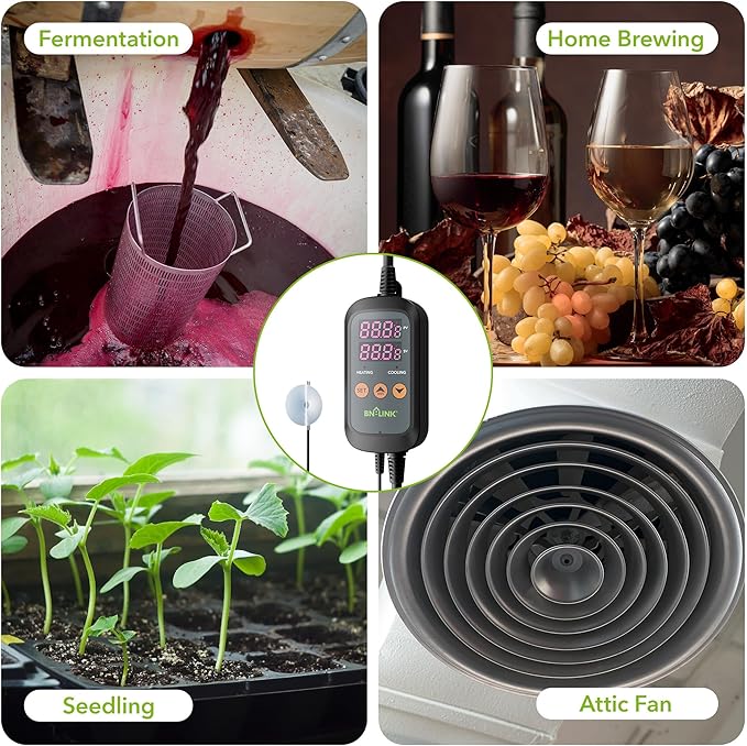 BN-LINK Digital Temperature Controller Thermostat Outlet with Heating Cooling Mode, 2-Stage Outlet Thermostat Controller Plug for Reptiles Aquarium Carboy Homebrew Breeding Fermenter Seed Germination