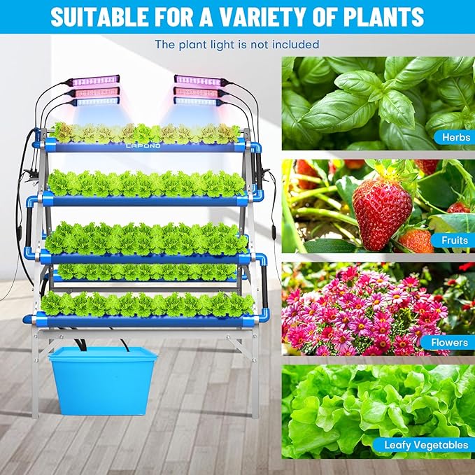 GENORTH A-Type Hydroponics Growing System Kit for Vegetables,Fruits and Herbs,72 Plant Sites and Food-Grade PVC-U Pipes,Suitable for Indoor and Outdoor,New