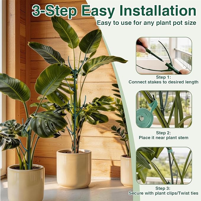 10Pack Stackable Plant Support, 2 in 1 Monstable Plant Stakes & Tomato Cage Kits for Indoor Outdoor Climibing Plants, Durable Alternative to Moss Pole Sticks Trellis for Houseplants Potted