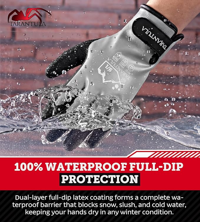 Tarantula 100% Waterproof Winter Work Gloves for Men&Women,Thermal Insulated Freezer Gloves for Cold Weather, Super Grip Palm