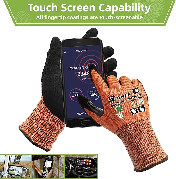 Schwer ProGuard Highest Level Cut Resistant Work Gloves PR3326 for Extreme Protection, ANSI A9 Cut Gloves with Reinforced Thumb, Non Slip, Breathable, Cooling, Durable, Touch-screen, Orange 2 Pairs（S）