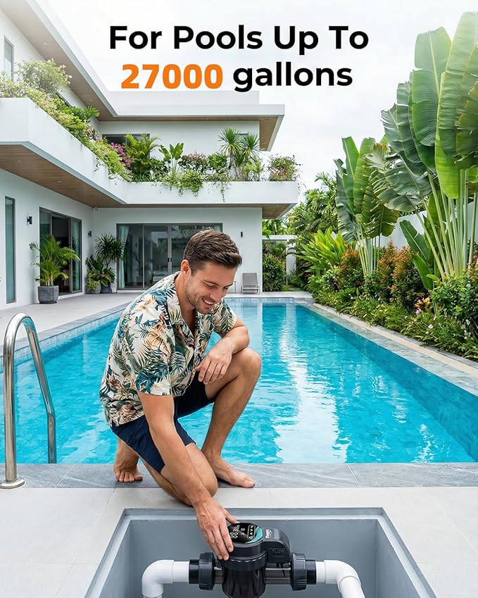 Salt Chlorine Generator Above Ground Pool 27000 Gallons, Saltwater Pool Chlorinator System with WiFi&APP Control,Salt Cell for Inground Pool, USA Titanium Cell