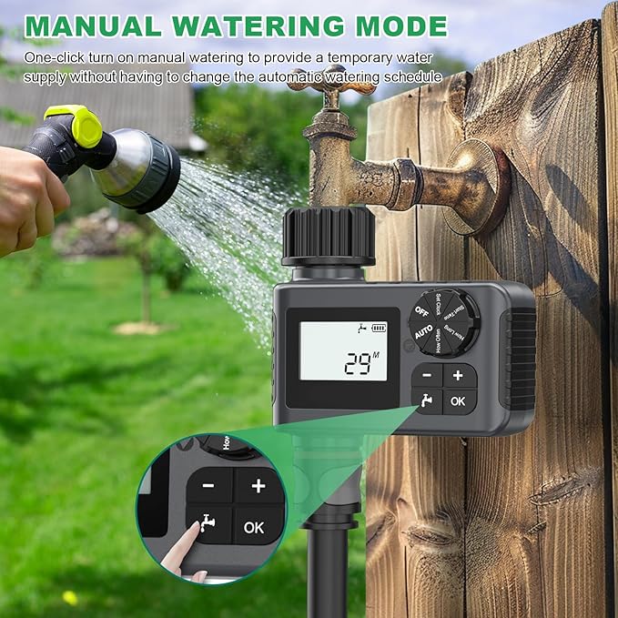 Insoma Sprinkler Timer, Water Timer for Garden Hose, Water Hose Timers with Rain Delay/Manual/Automatic Watering System for Lawns Pool, IP55 Waterproof