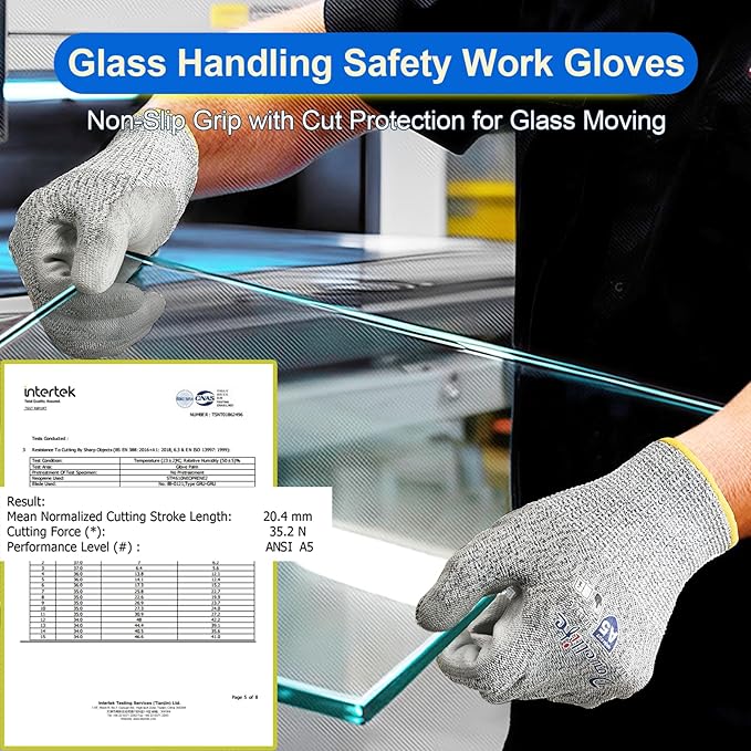 Dowellife Cut Resistant Work Gloves for Men & Women - ANSI A5 & EN388 Level 4, Breathable PU Coated, Grey Non-Marking - for Gardening, Fishing, Automotive, Construction, Wood Carving (Medium, Grey)
