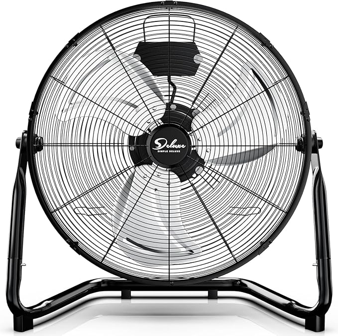 Simple Deluxe 18 Inch 3-Speed High Velocity Heavy Duty Metal Industrial Floor Fans, Black