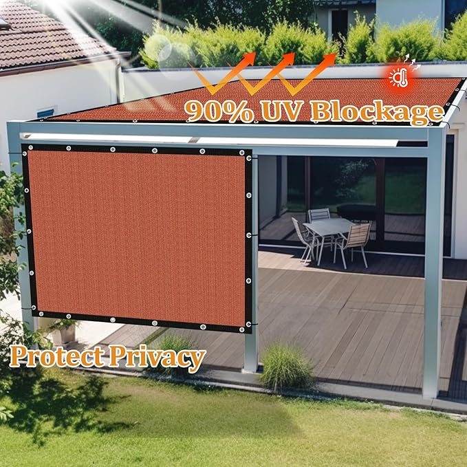 Shade&Beyond Customized Size 4' X 14' Shade Cloth with Grommets, 90% UV Protection UV Protection Mesh Tarp Sun Screens for Patio GN04, Rust Red