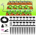 50FT Drip Irrigation System Kit Automatic Garden Watering System with 1/4" Drip Tubing & Quick Connect Fittings Adjustable Mist and Linear Columnar Modes for Greenhouse, Raised Garden Beds, Lawn, Yard