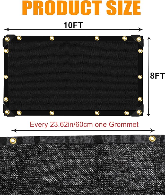 E.share 70% Black Sun Shade Cloth 8FT x 10FT, Outdoor Shade Netting with Grommets, UV Sunblock Fabric for Garden, Greenhouse, Pergola, Patio, Porch & Chicken Coop