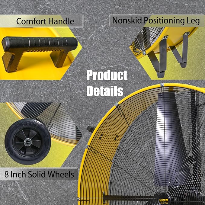 HiCFM 42" Industrial Drum Fan 27300 CFM High Velocity 2 Speed Settings Heavy Duty Metal Floor Fan for Commercial, Factory, Warehouse, Garage, Barn
