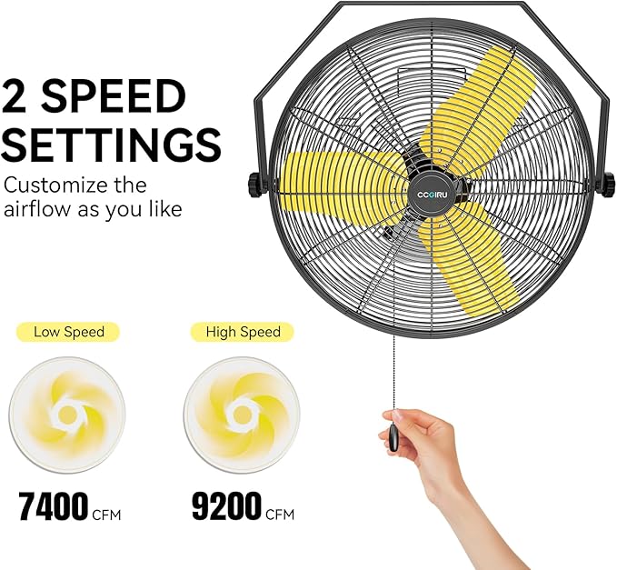 CCGIRU 9200 CFM 24" Industrial Wall Mount Fans, High Velocity 2-Speed Professional Metal Fan, Heavy Duty Barn Wall Fan for Garage, Commercial, Warehouse, Greenhouse, UL Listed