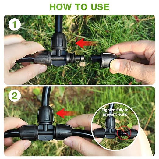 Bonviee 6 Pack 5/16 Inch Drip Irrigation Tee Connectors, Barbed Lock Fittings for 1/2” Tubing, Leak-Proof 3-Way Coupler for Garden Hose, Drip System Repair & Extension