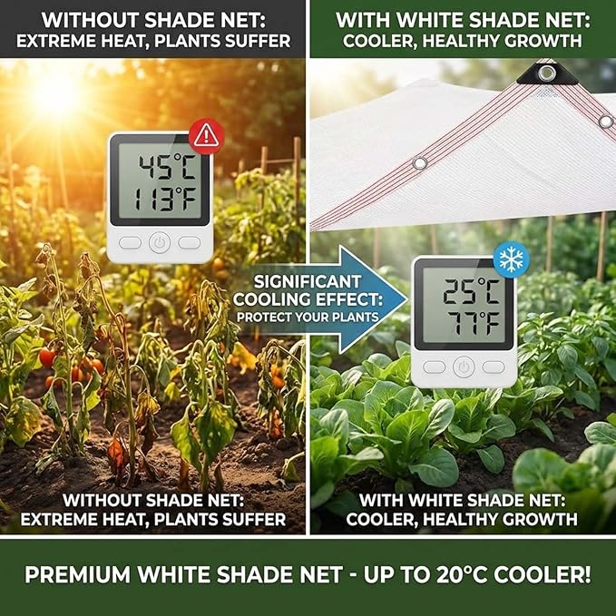 White Shade Cloth 50% Sun Shade Net, UV Resistant Outdoor Garden Shade Mesh Tarp with Grommets, Heavy Duty Breathable Fabric Cover for Greenhouse Plant Patio Fence Privacy(20x66ft)