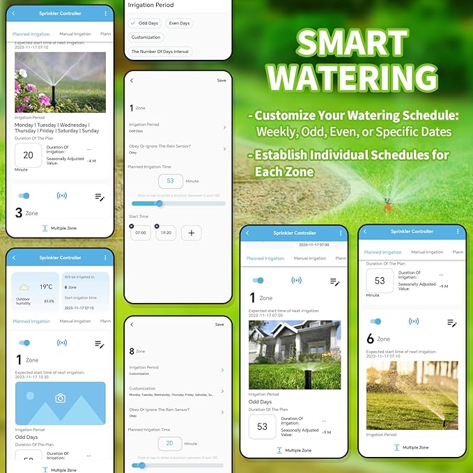 8 Zones WiFi Smart Sprinkler Controller, Briidea Automatic Irrigation Controllers with Customized Watering Schedule & Seasonal Adjustment, Water Efficiently and Keep Your Plants Healthy, MK-117