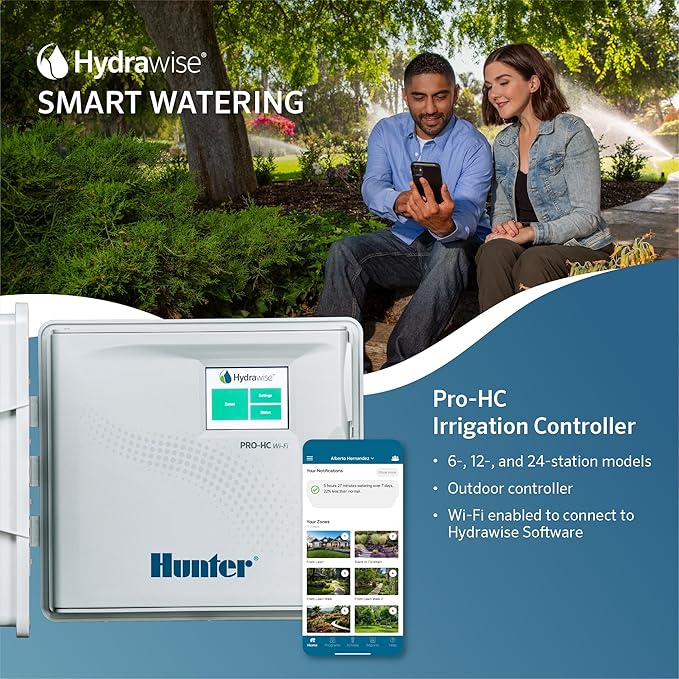 Hunter Hydrawise PRO-HC 12-Station WiFi Smart Sprinkler Controller, Outdoor Irrigation Timer with Touchscreen Weather-Based Scheduling