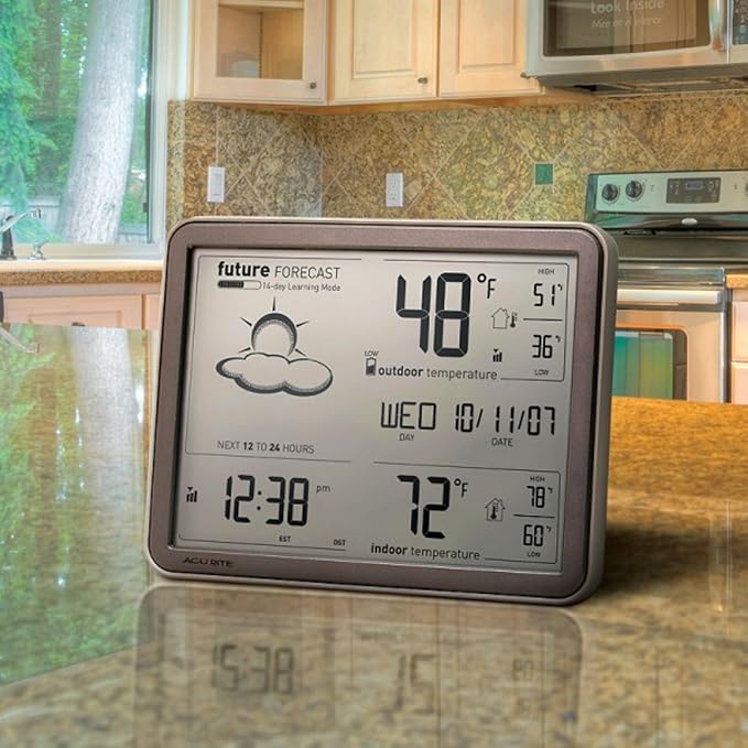 AcuRite 75077A3M Self-Learning Forecast Wireless Weather Station with Large Display and Atomic Clock, Black