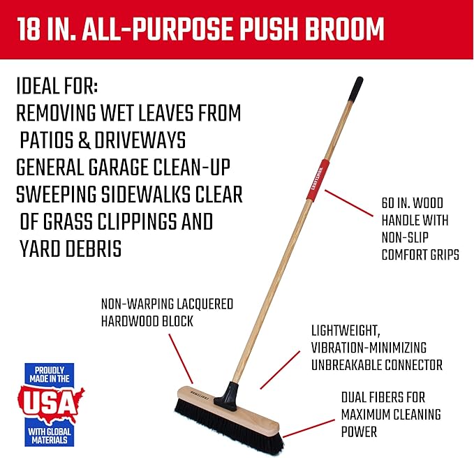 CRAFTSMAN CMXMKIT0080 3-Piece Heavy Duty Cleaning Tool Set with 10 in.All-Surface Wash,12 in. Scrubbing Deck Brush & 18 in. Push Broom, Brown