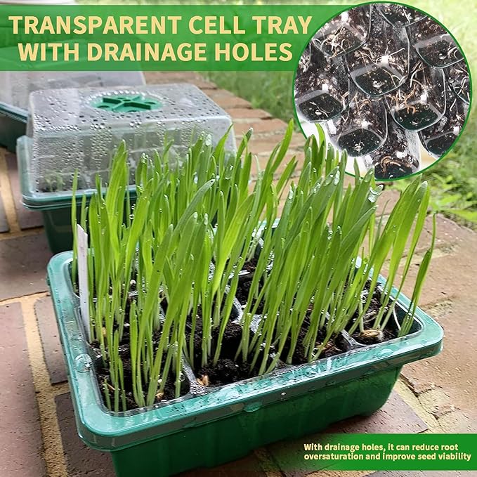 Seed Starter Tray Kit, 5 Pcs Seed Starting Trays with Humidity Dome and Base Plant Starter Kit for Seed Germination and Growing, with Plant Labels and Foldable Watering Can