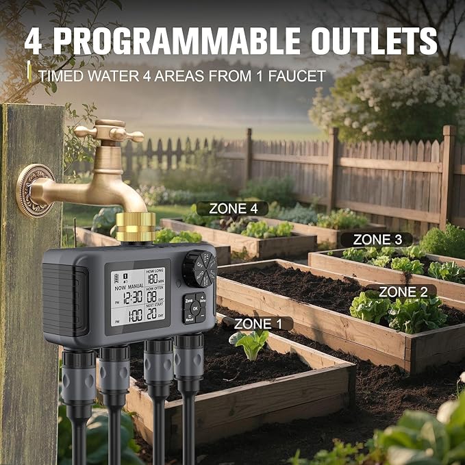 4 Separate Zone Garden Irrigation Timer Brass Inlet Intelligent Controller Automatic Manual Rain Delay Watering Systems Soil Sensors Timer