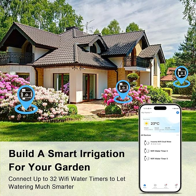 WiFi Water Timer with Brass Inlet, 1 Zone Smart Sprinkler Timer for Garden Hose Faucet, Hose Timers with WiFi Hub, Up to 20 Watering Plans, APP & Voice Control, Compatible with Alexa