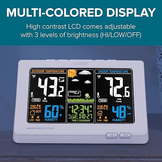 La Crosse Technology Wireless Atomic Digital Color Forecast Station with Alerts, White (308-1414W)
