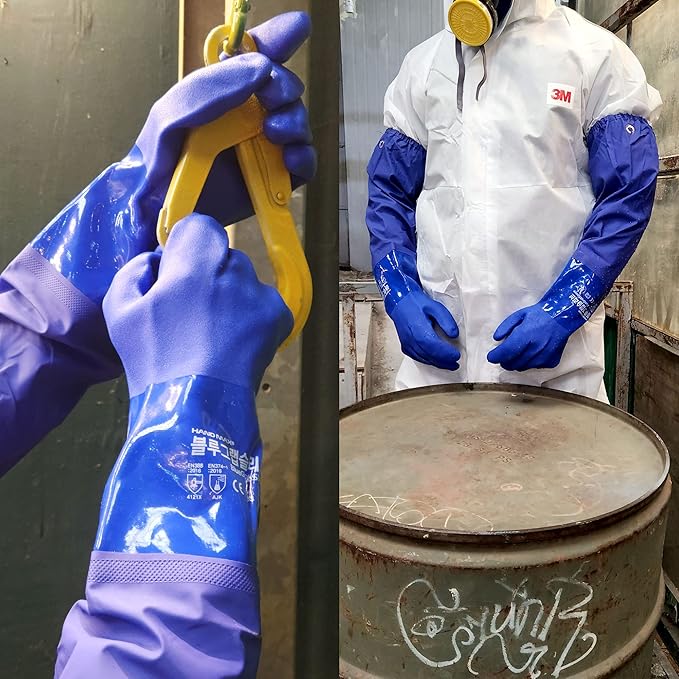 Youneedthat Chemical Resistant Gloves, Seamless Cotton Lined, Heavy Duty Waterproof Gloves, Long Rubber PVC, 24" L,XL,XXL