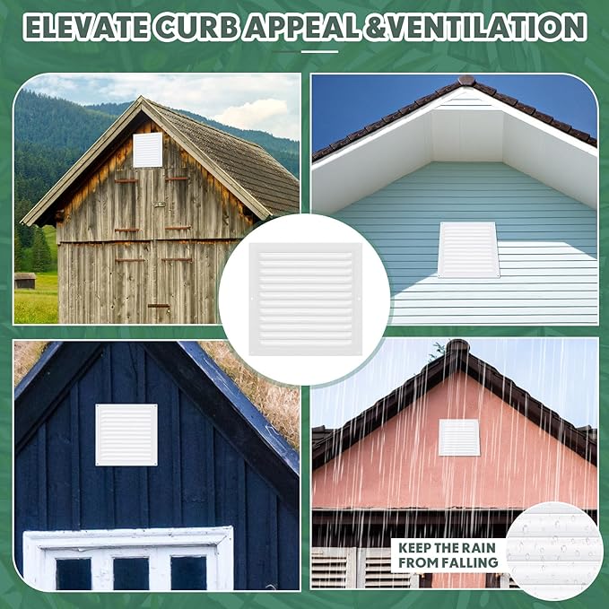 8 Pcs 10 x 10 Inch Aluminum Gable Vents Attic Vents Metal Gable Wall Shed Vent with Screw and Screen Mesh, Square Return Louver Grille for Ventilation Exterior Door House Attic Garage Ceiling
