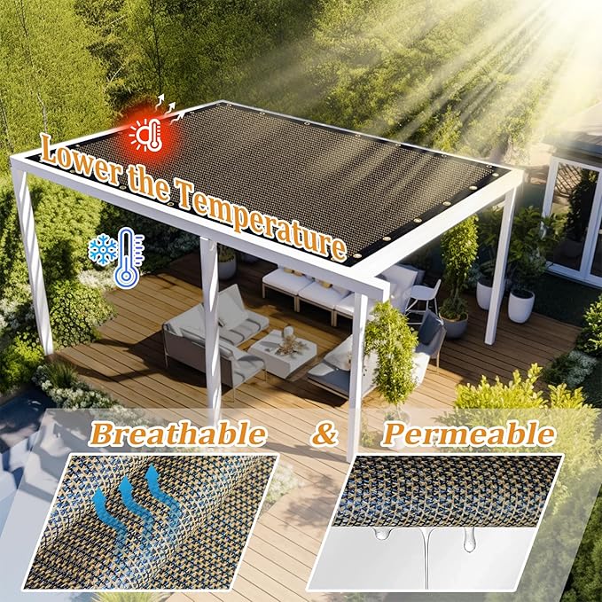 Shade&Beyond Customized Size 7' X 16' Shade Cloth with Grommets, 90% UV Protection UV Protection Mesh Tarp Sun Screens for Patio GN04, Mocha