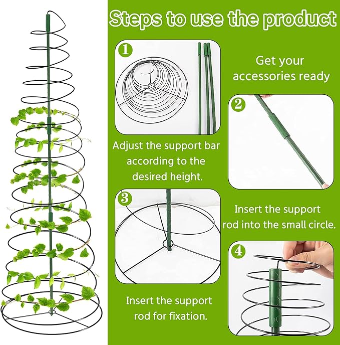 3 Pack 53.6" Spiral Plant Support Stakes, Adjustable Metal Pea Trellis for Climbing Plants, Garden Support Rings with 9 Extension Rods & 9 Ground Stakes for Potted Plants, Vegetables, Flowers,Peas