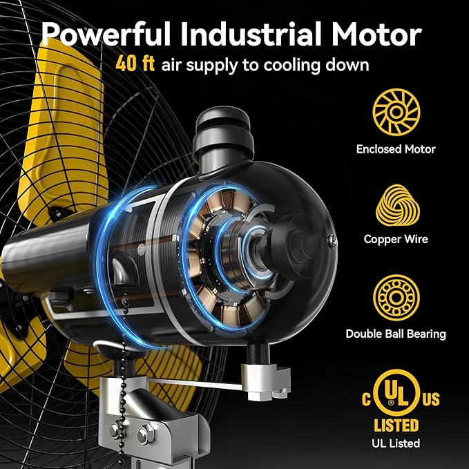 CCGIRU 9000 CFM 24" Outdoor Oscillating Wall Fan, High Velocity 3-Speed Waterproof Professional Outdoor Fan, Heavy Duty Industrial Wall Mount Fans for Patio, Commercial, Garage, Warehouse, UL Listed