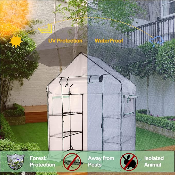 Mini Greenhouse,Greenhouses for Outdoors,Portable Walk in Green House for Garden Plants that Need Frost Protection and Away from Pests, Animals(56"x30"x76")-White