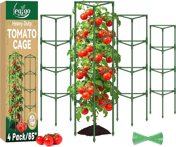 Legigo 4 Pack 65 Inch Tomato Cage for Garden, Heavy-Duty Tomato Trellis Plant Support Stakes, Adjustable Garden Trellis Plant Cage for Climbing Plants Peppers Outdoor Raised Garden Bed and Vegetables