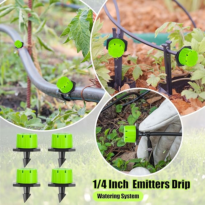 Yaocom Sprinkler Irrigation Drippers, 1/4 Inch Barbed Drip Emitter, 360 Degree Watering Adjustable Suitable Anti-Clogging Drippers for 4mm/7mm Garden Watering Tubing System(Green,400 Pcs)