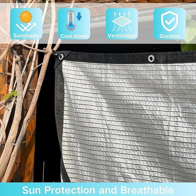 BeGrit Aluminet Shade Cloth 75%-80% Aluminum Shade Cloth Sun Reflective Tarp for Garden, Patio, Greenhouse, Pergola, Car, Kennel Shade 10x20ft